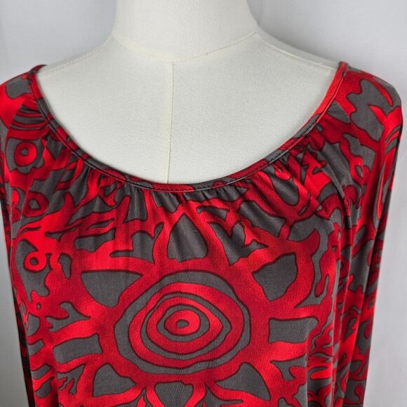 Clara Sunwoo Top XL Red & Gray Abstract Print, Side Tie Maximalism - Picture 3 of 9